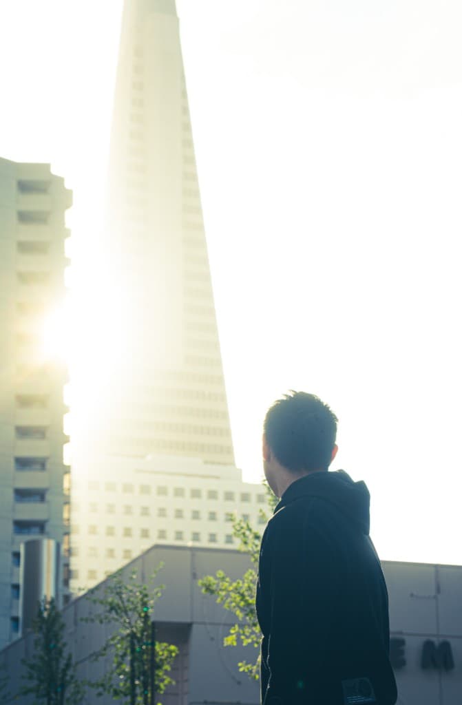 Backlit cityscape with the Transamerica Pyramid, San Francisco